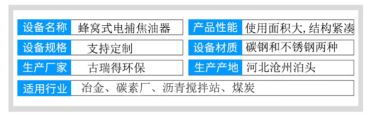 蜂窝式电捕焦油器参数